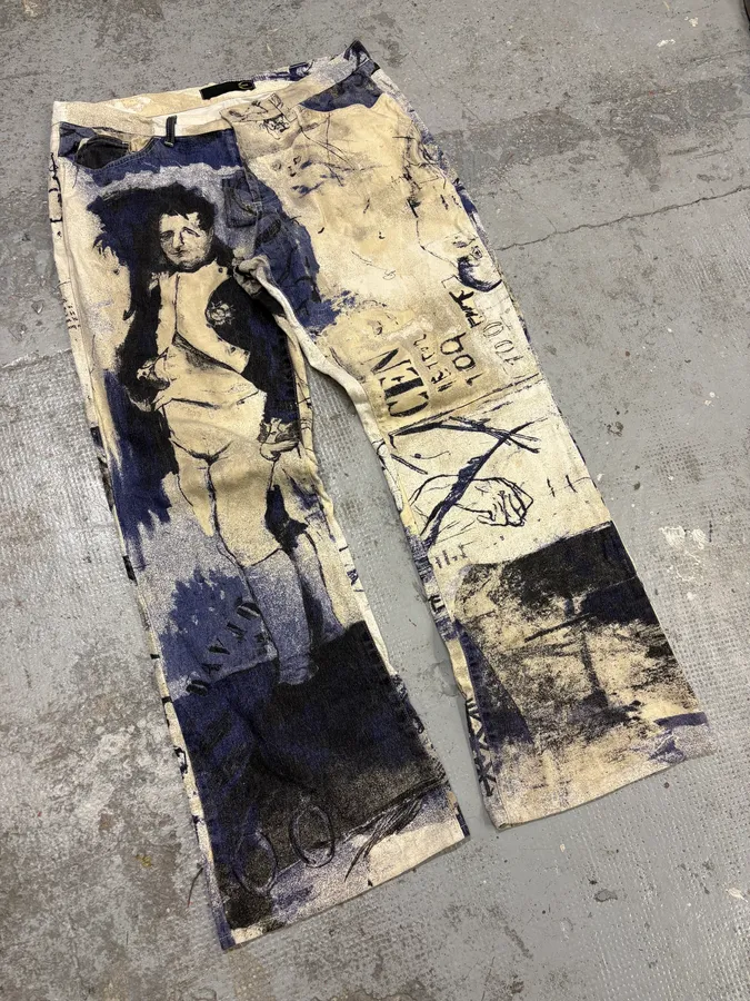 2000s Cavalli Napoleon White & Navy Pants - Image 5