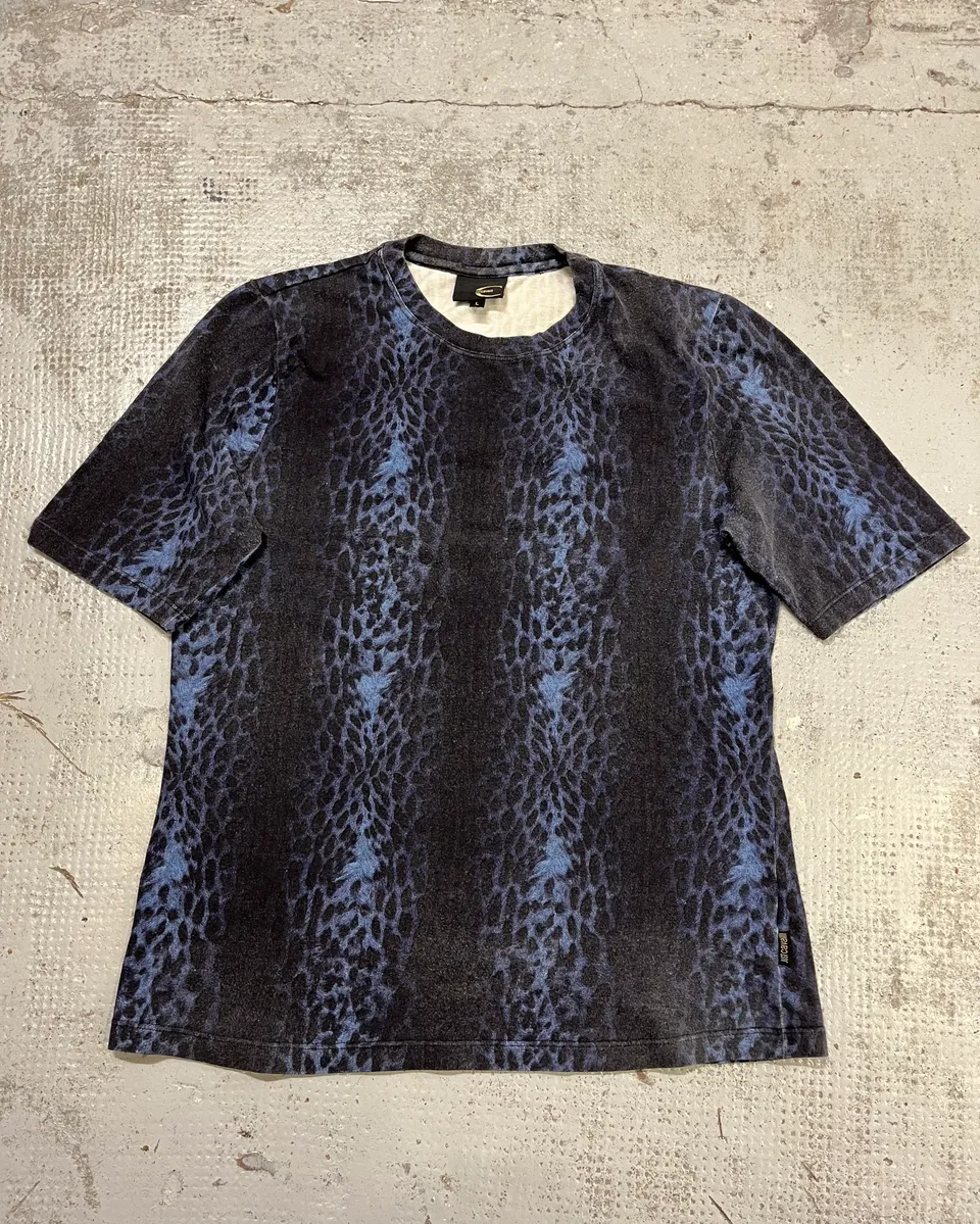 2000s Cavalli Navy & Black Leopard T-Shirt - Image 4
