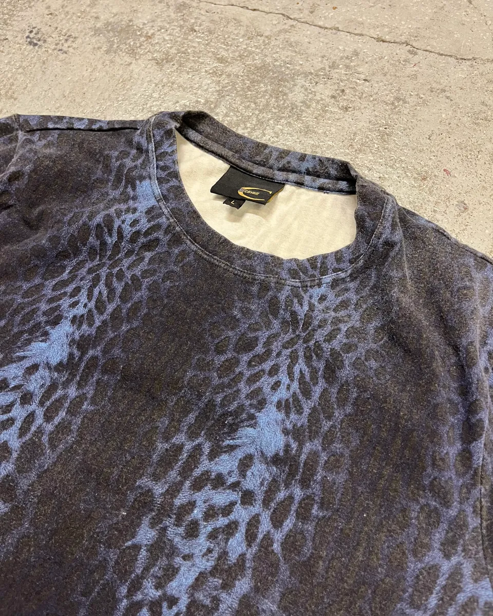 2000s Cavalli Navy & Black Leopard T-Shirt - Image 5