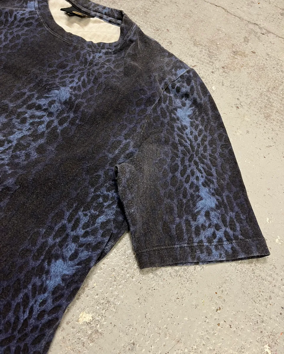 2000s Cavalli Navy & Black Leopard T-Shirt - Image 6