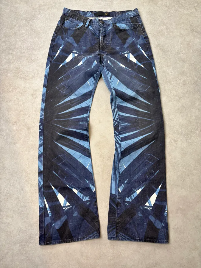 2000s Cavalli Navy Floral Flared Jeans