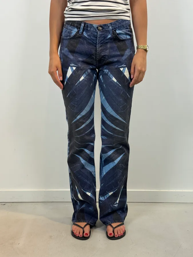 2000s Cavalli Navy Floral Flared Jeans - Image 2