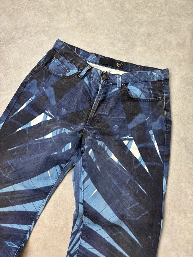 2000s Cavalli Navy Floral Flared Jeans - Image 5