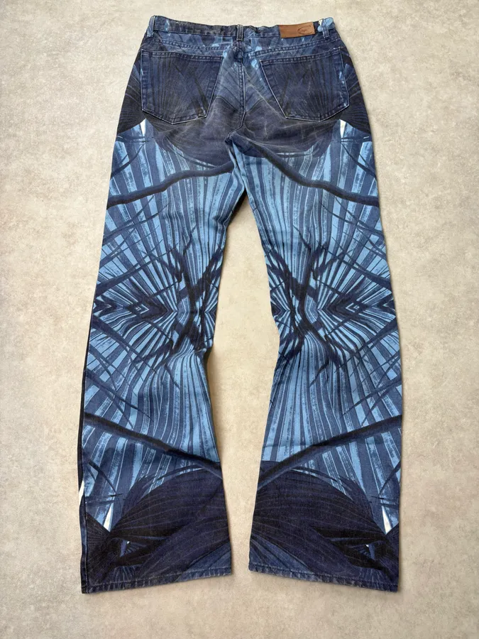 2000s Cavalli Navy Floral Flared Jeans - Image 6
