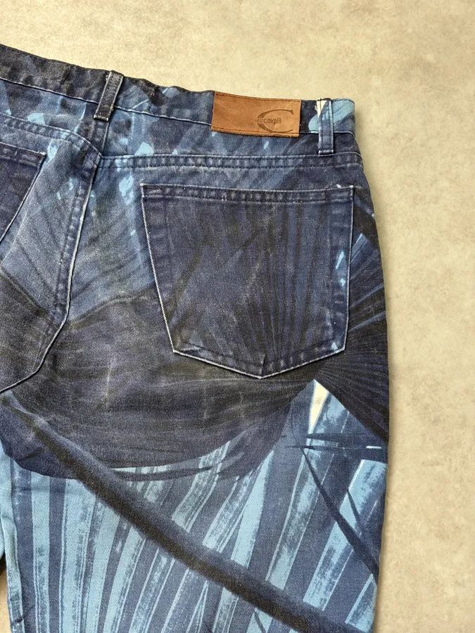 2000s Cavalli Navy Floral Flared Jeans - Image 8