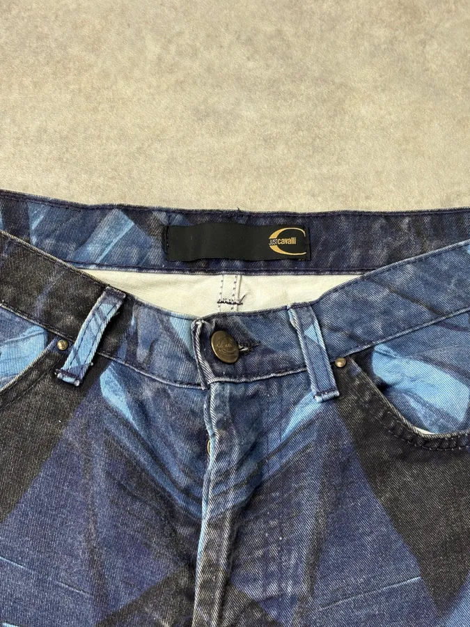 2000s Cavalli Navy Floral Flared Jeans - Image 9