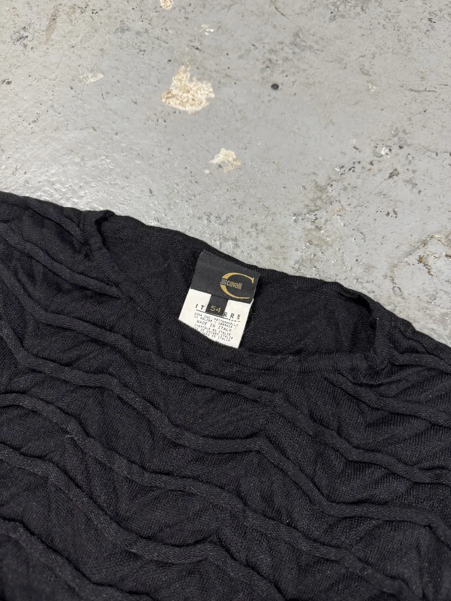 2000s Cavalli Navy Plissed Wool Sweater - Image 4
