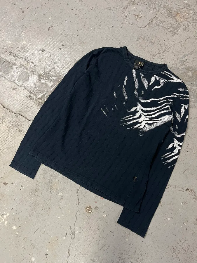 2000s Cavalli Navy & White Signature Zebra Longsleeves - Image 4
