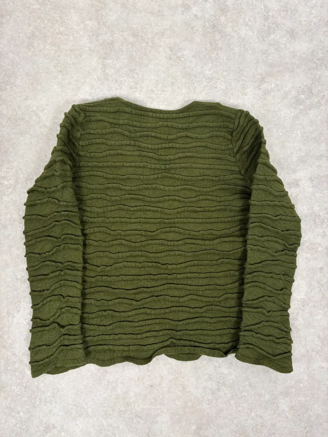 2000s Cavalli Olive Textured Wave Wool Sweater - Image 6