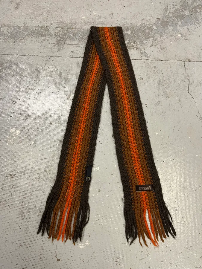 2000s Cavalli Orange & Brown Gradient Wool Scarf - Image 2