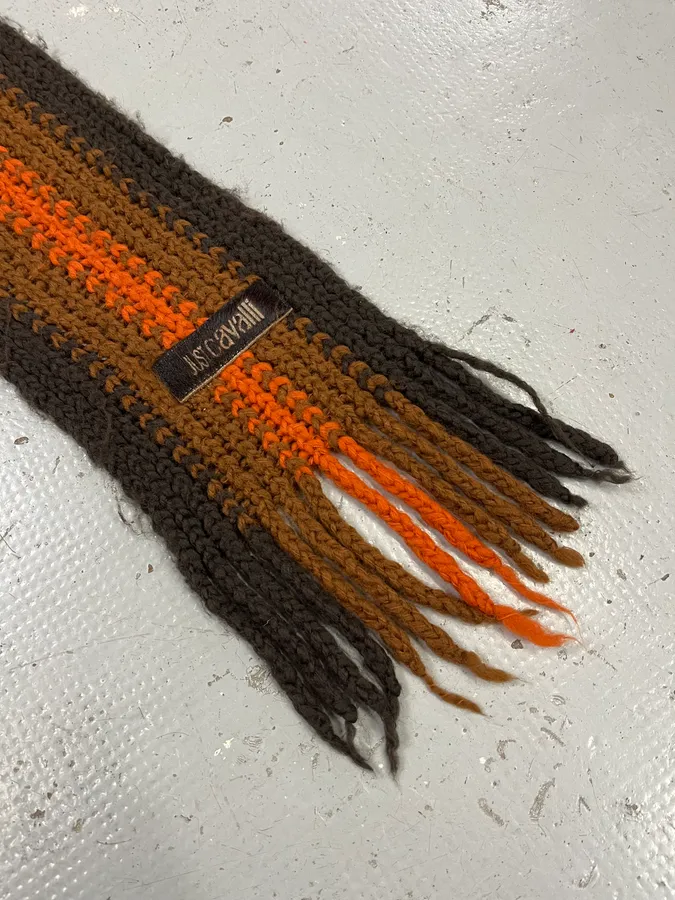 2000s Cavalli Orange & Brown Gradient Wool Scarf - Image 4