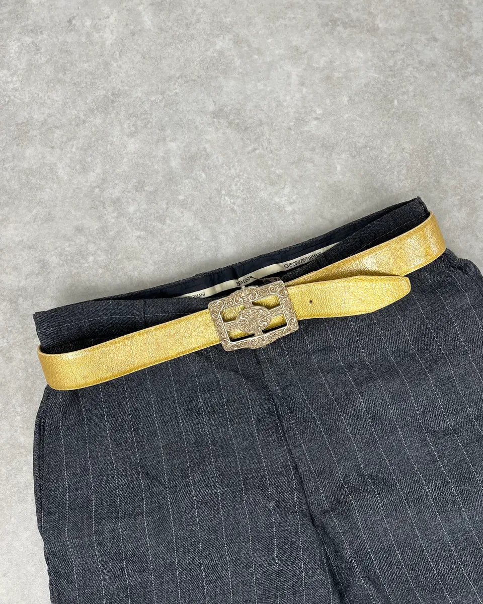 2000s Cavalli Ornament Buckle Golden Leather Belt
