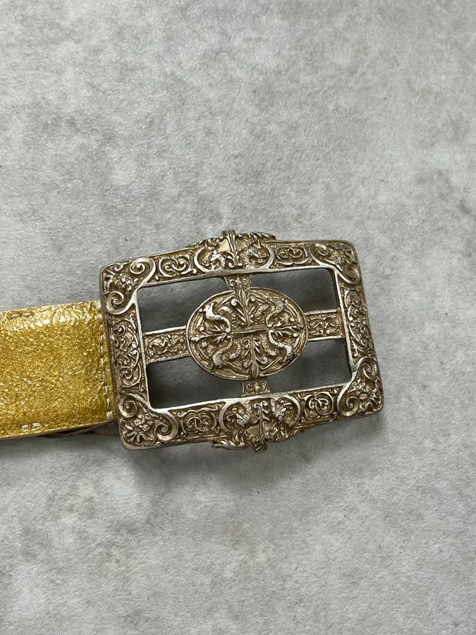 2000s Cavalli Ornament Buckle Golden Leather Belt - Image 4