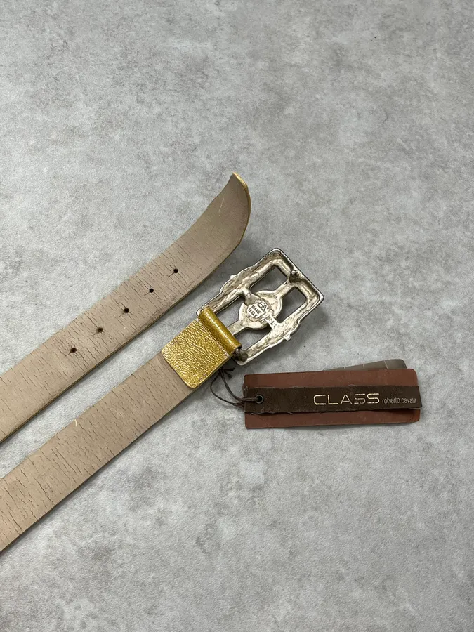 2000s Cavalli Ornament Buckle Golden Leather Belt - Image 5