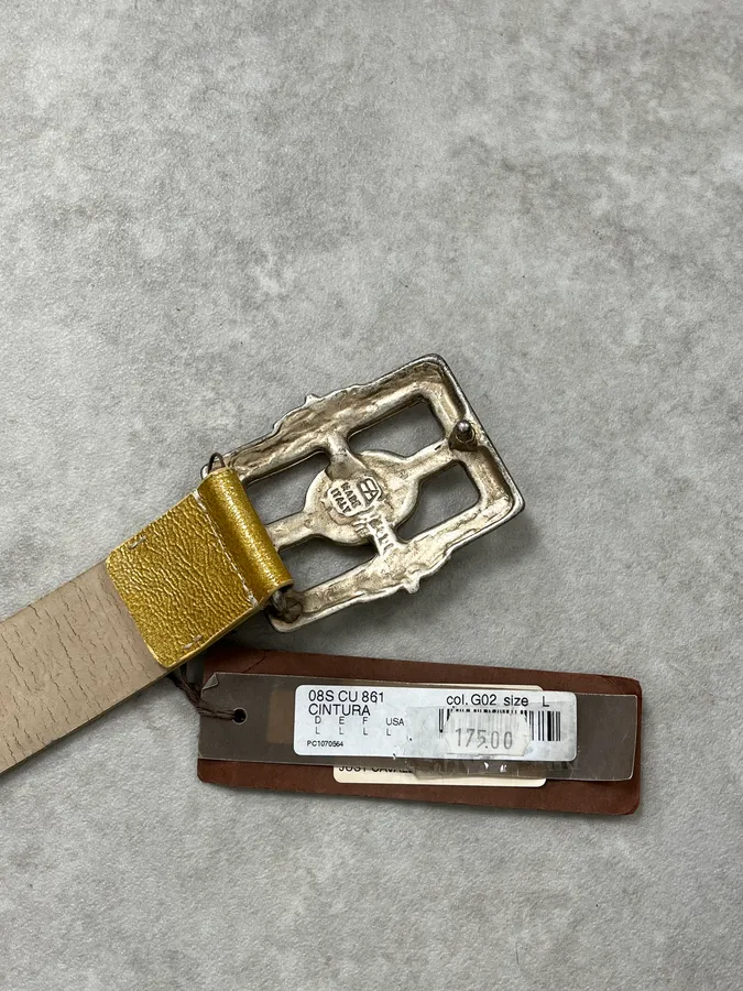 2000s Cavalli Ornament Buckle Golden Leather Belt - Image 7