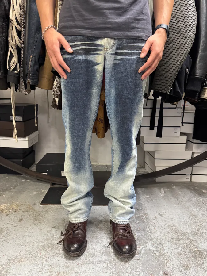 2000s Cavalli Overprint Faded Blue Denim Jeans - Image 2