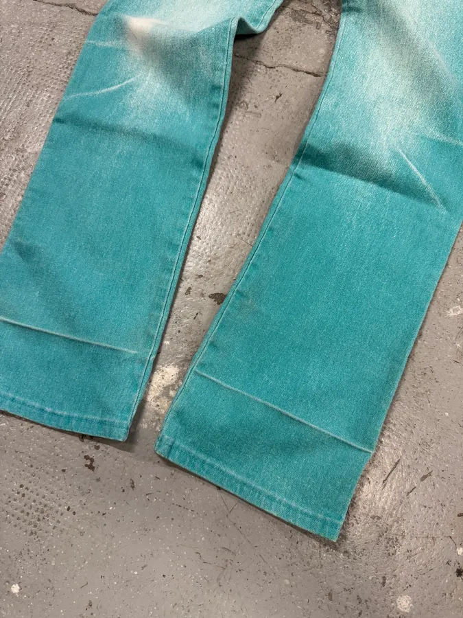 2000s Cavalli Overprint Faded Ocean Blue Pants - Image 6