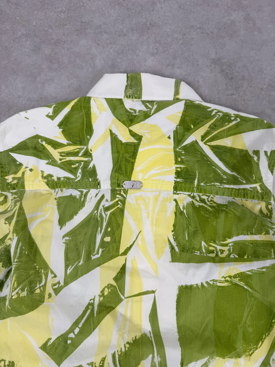 2000s Cavalli Overprint Green White Shirt - Image 9