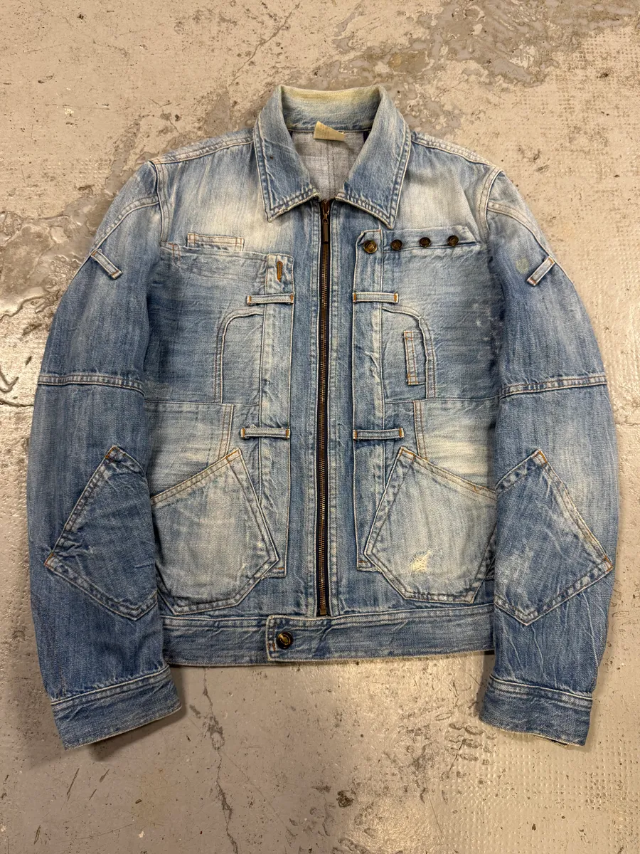 2000s Cavalli Patchwork Trompe L’Oeil Blue Denim Jacket