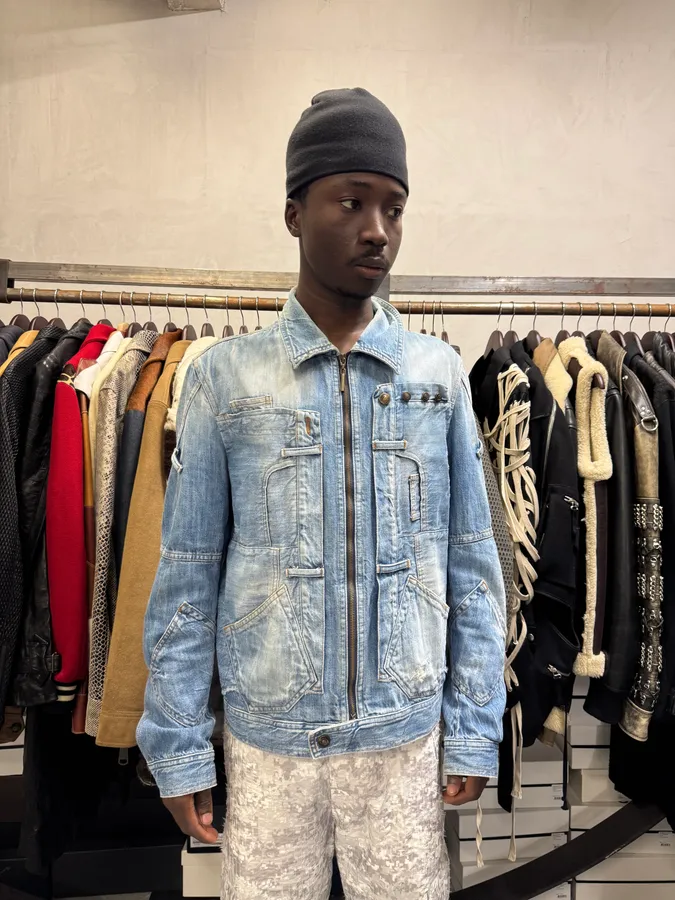 2000s Cavalli Patchwork Trompe L’Oeil Blue Denim Jacket - Image 2