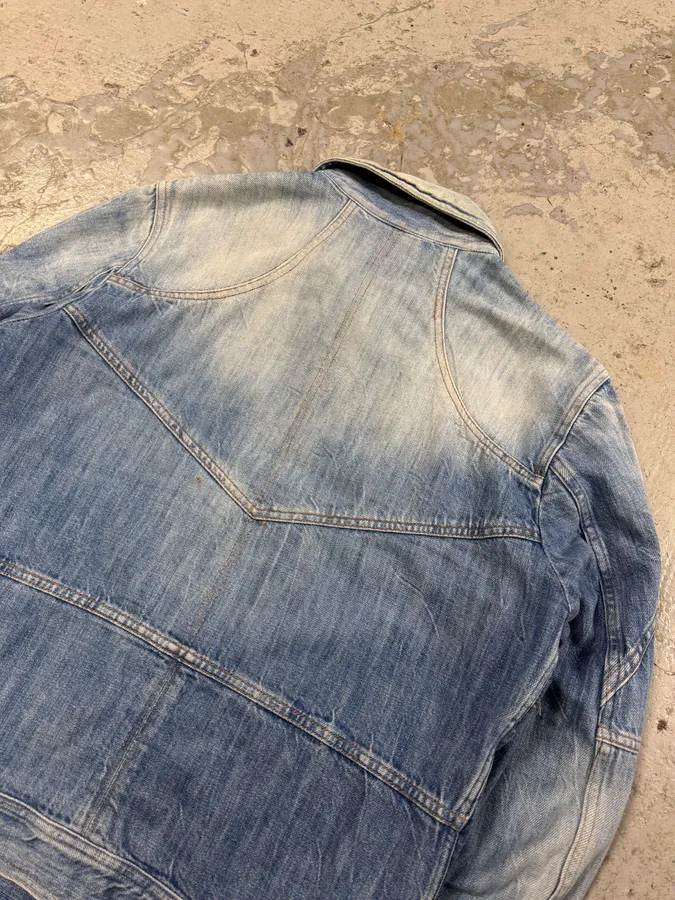 2000s Cavalli Patchwork Trompe L’Oeil Blue Denim Jacket - Image 6
