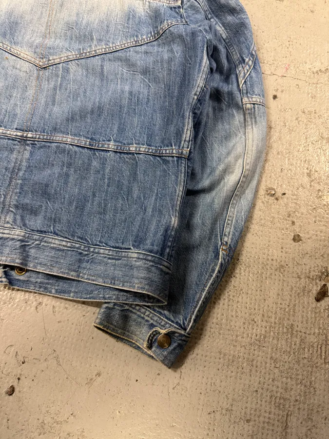 2000s Cavalli Patchwork Trompe L’Oeil Blue Denim Jacket - Image 9