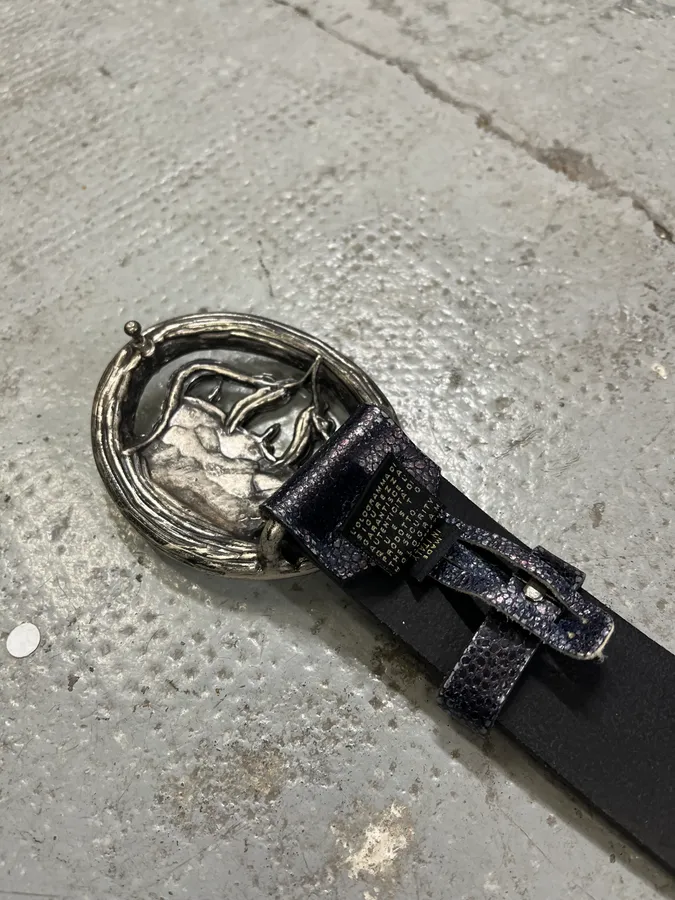 2000s Cavalli Pave Crown Buckle Blue Aura Leather Belt - Image 8