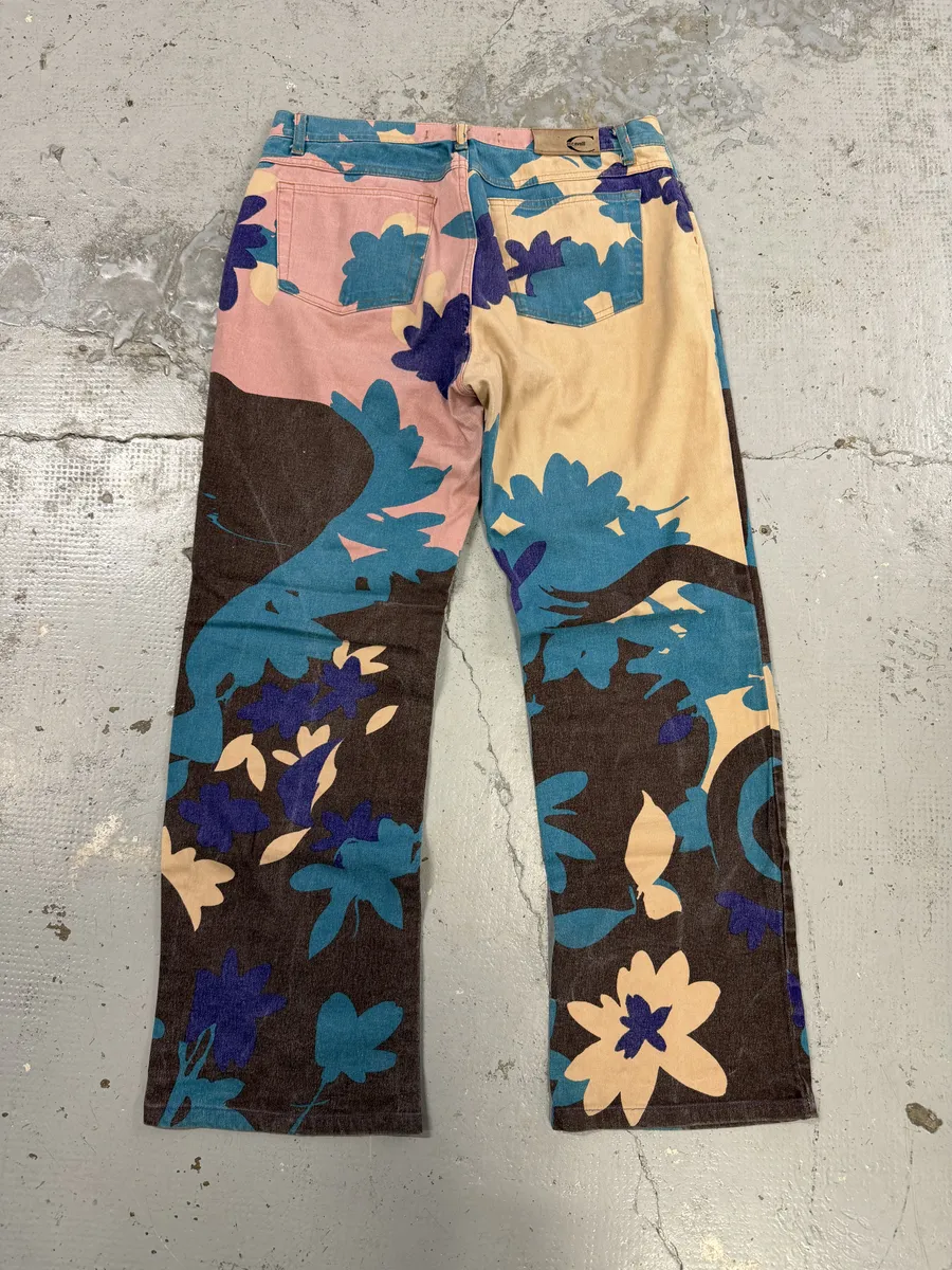 2000s Cavalli Pink & Blue Abstract Human Pants - Image 2