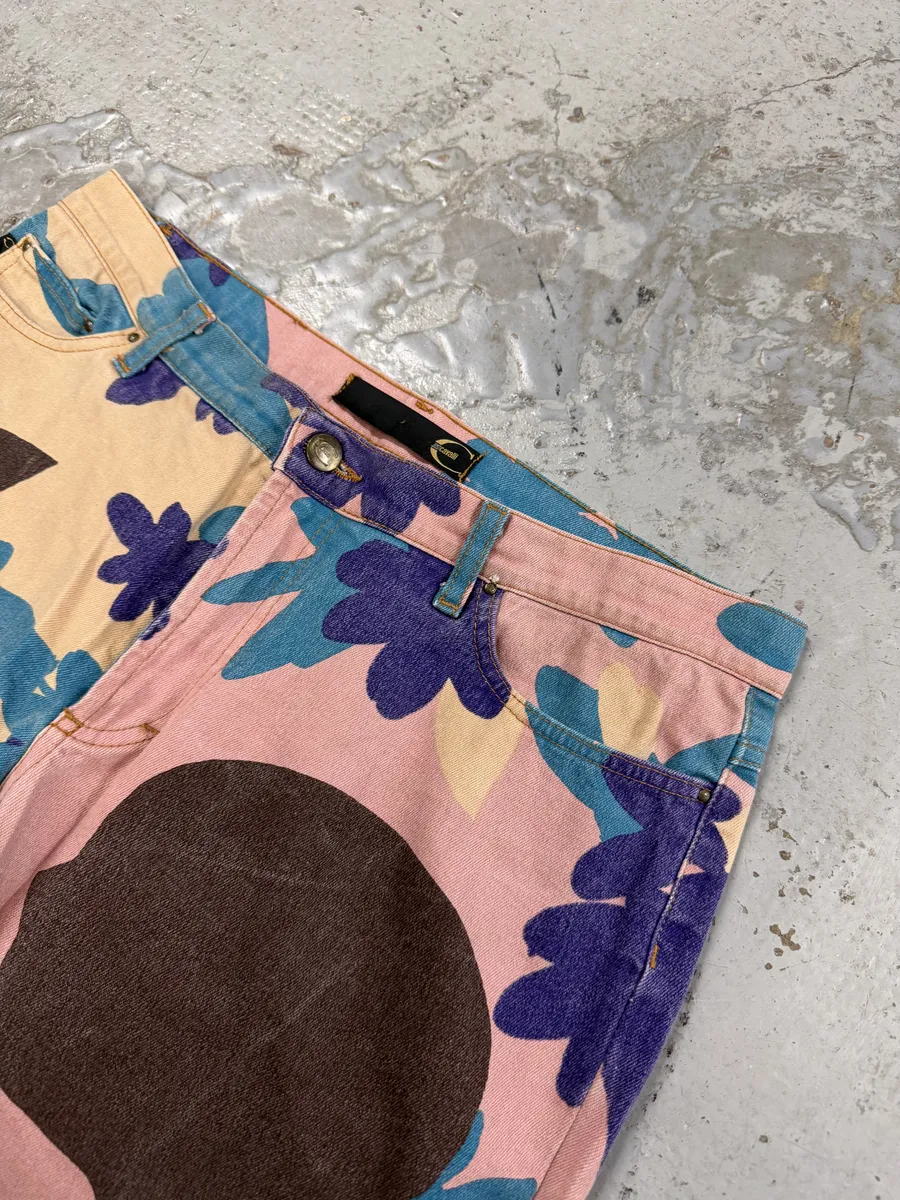 2000s Cavalli Pink & Blue Abstract Human Pants - Image 6