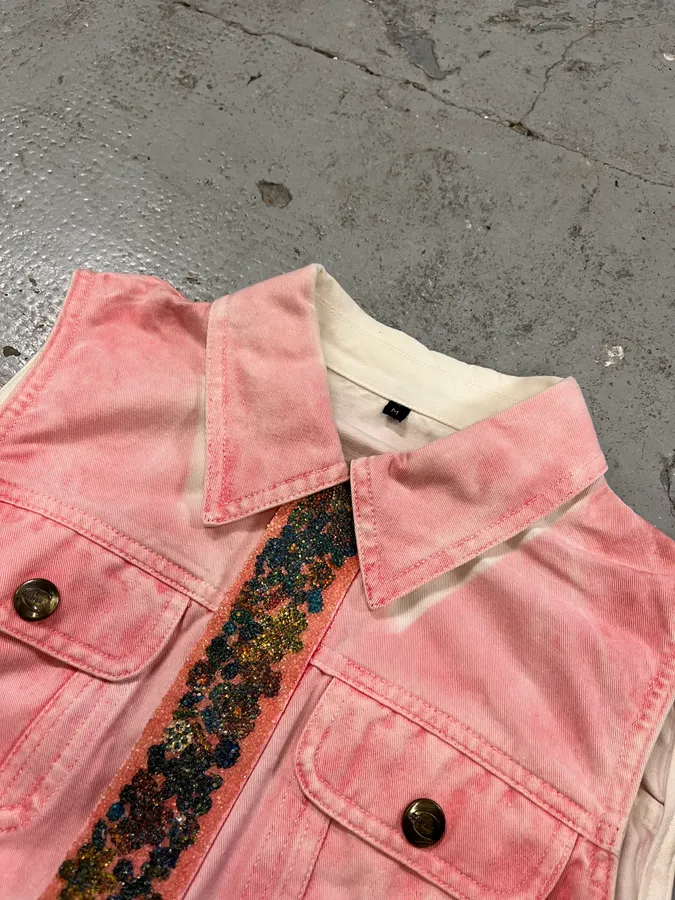 2000s Cavalli Pink Embellished Vest Jacket - Image 2