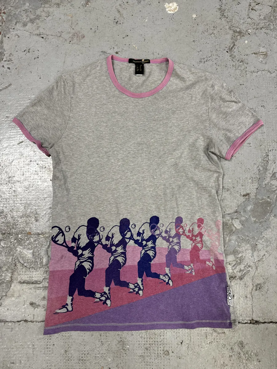 2000s Cavalli Pink Retro Tennis Grey T-Shirt