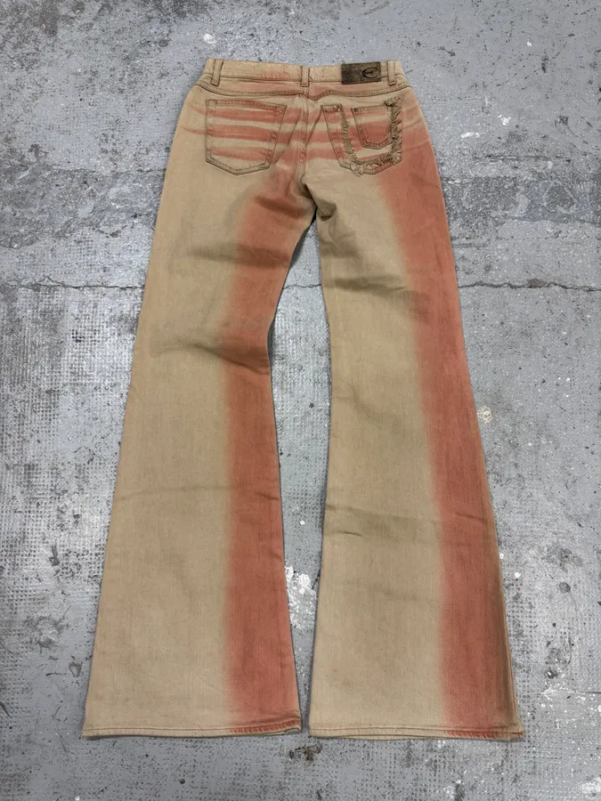 2000s Cavalli Pink & White Overprint Bootcut Pants - Image 3