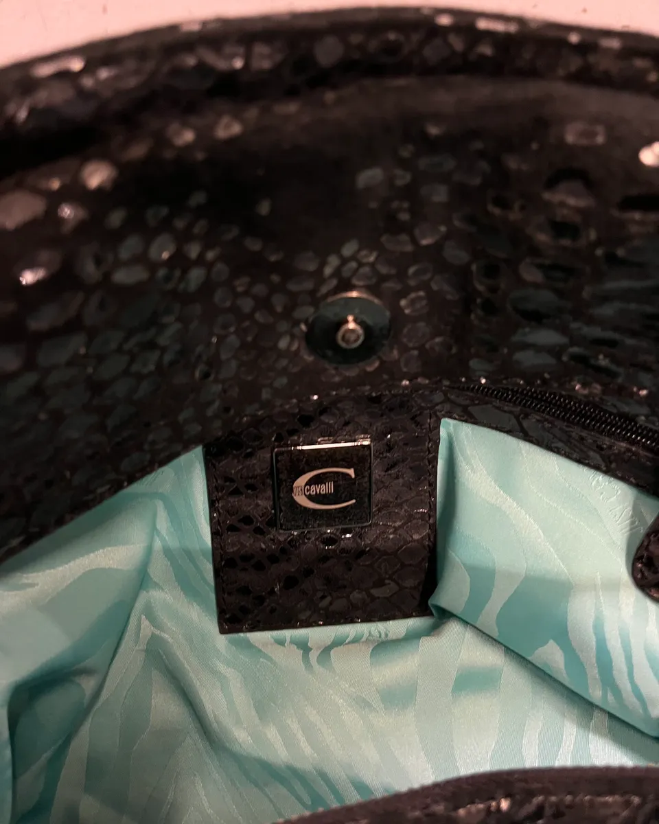 2000s Cavalli Pony Hair & Black Leather Python Effect Bag - Image 10