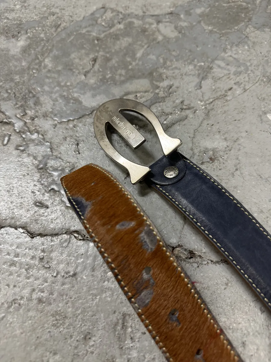 2000s Cavalli Pony Hair Brown Leather Belt - Image 8