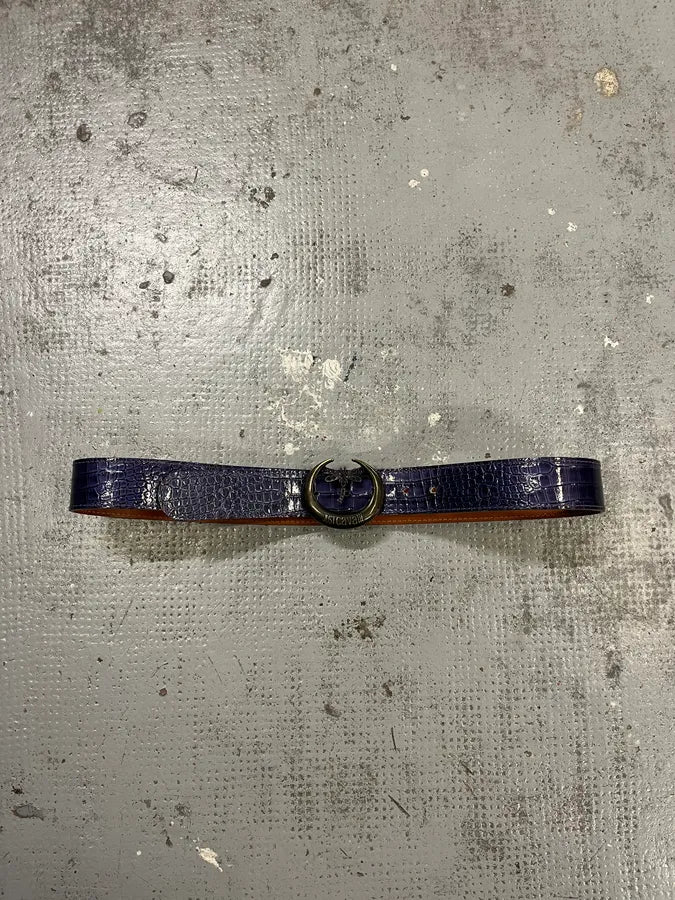 2000s Cavalli Purple Crocodile Effect Bee Leather Belt - Image 3