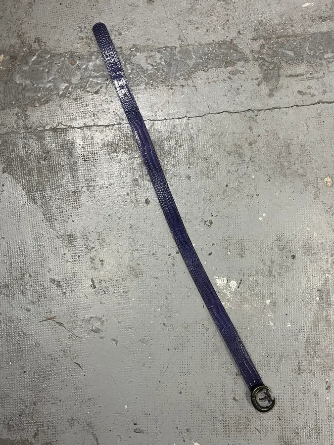 2000s Cavalli Purple Crocodile Effect Bee Leather Belt - Image 8