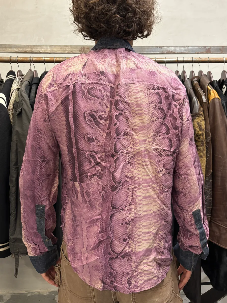 2000s Cavalli Python Purple Effect Denim Shirt - Image 3