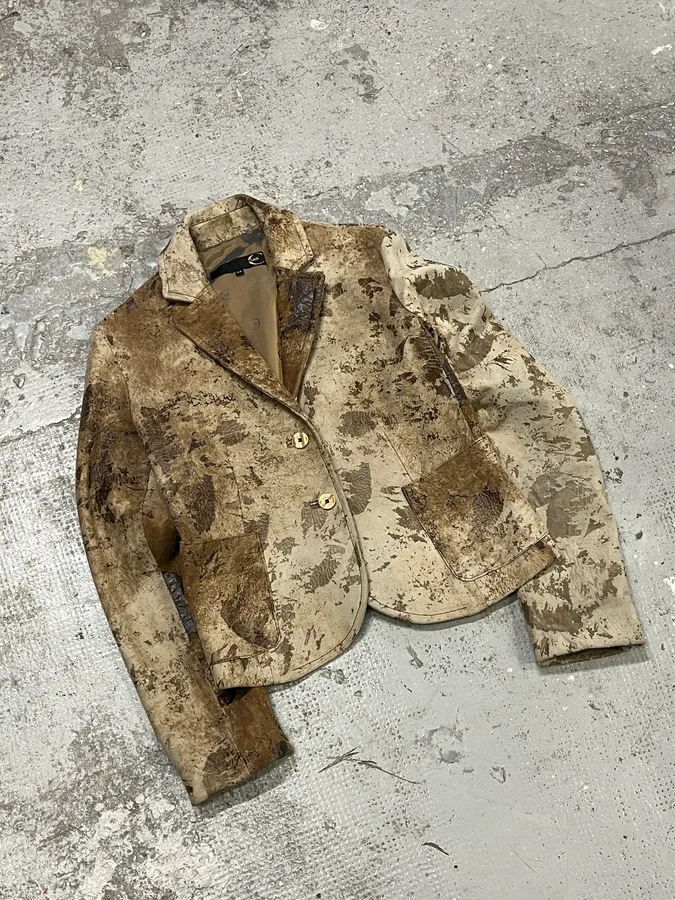 2000s Cavalli Raw Beige Leather Suit Jacket - Image 4