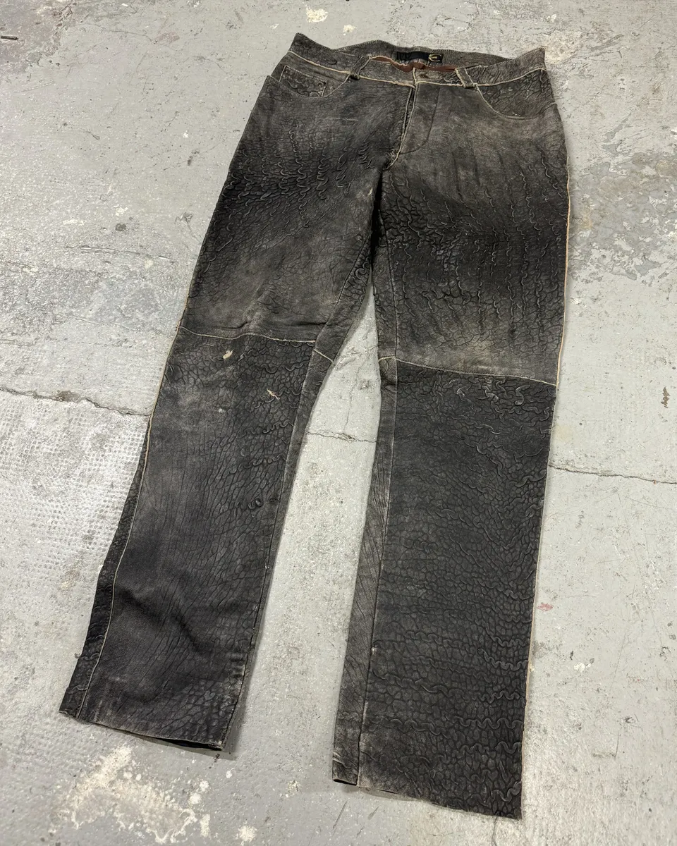 2000s Cavalli Raw Grey Leather Pants - Image 5