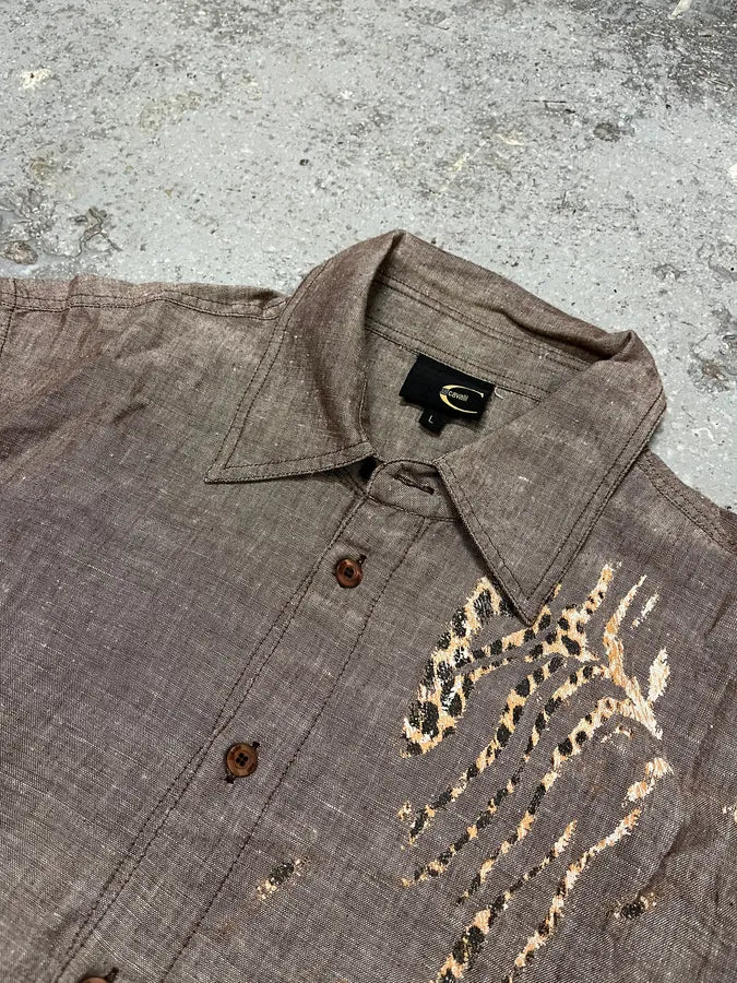2000s Cavalli Raw Grey Leopard Scars Shirt - Image 4