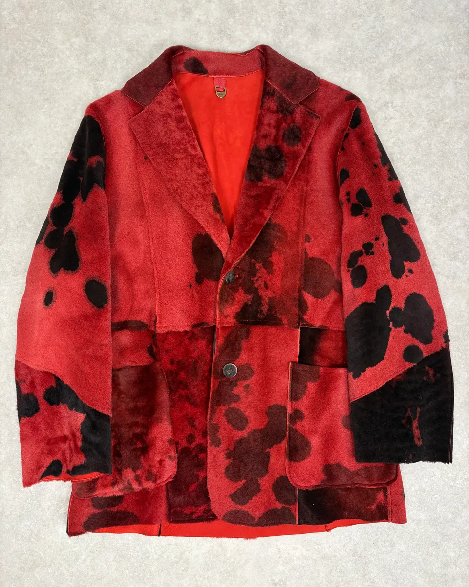 2000s Cavalli Red & Black Abstract Fur Blazer Jacket