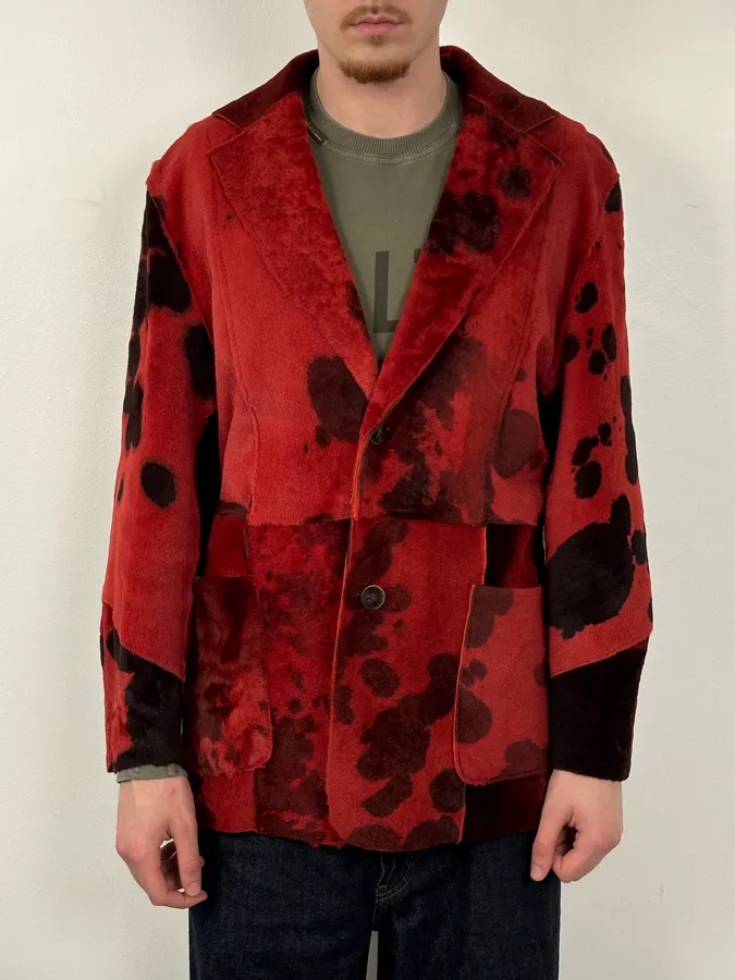 2000s Cavalli Red & Black Abstract Fur Blazer Jacket - Image 2