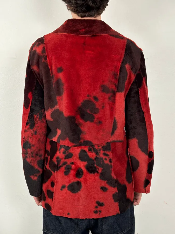 2000s Cavalli Red & Black Abstract Fur Blazer Jacket - Image 3