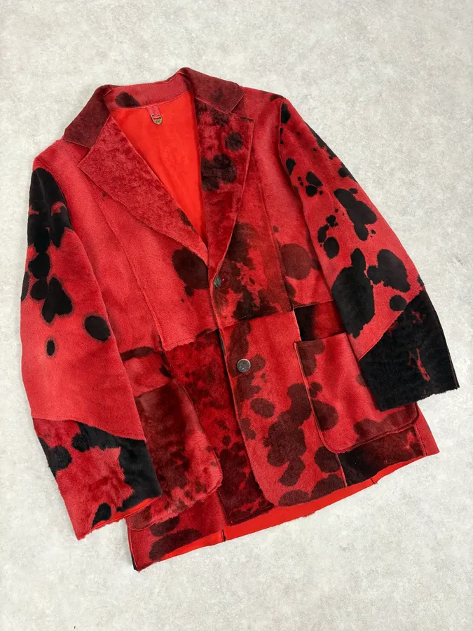 2000s Cavalli Red & Black Abstract Fur Blazer Jacket - Image 4