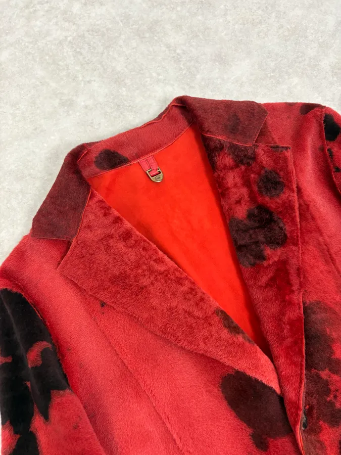 2000s Cavalli Red & Black Abstract Fur Blazer Jacket - Image 5