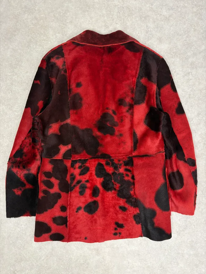 2000s Cavalli Red & Black Abstract Fur Blazer Jacket - Image 6