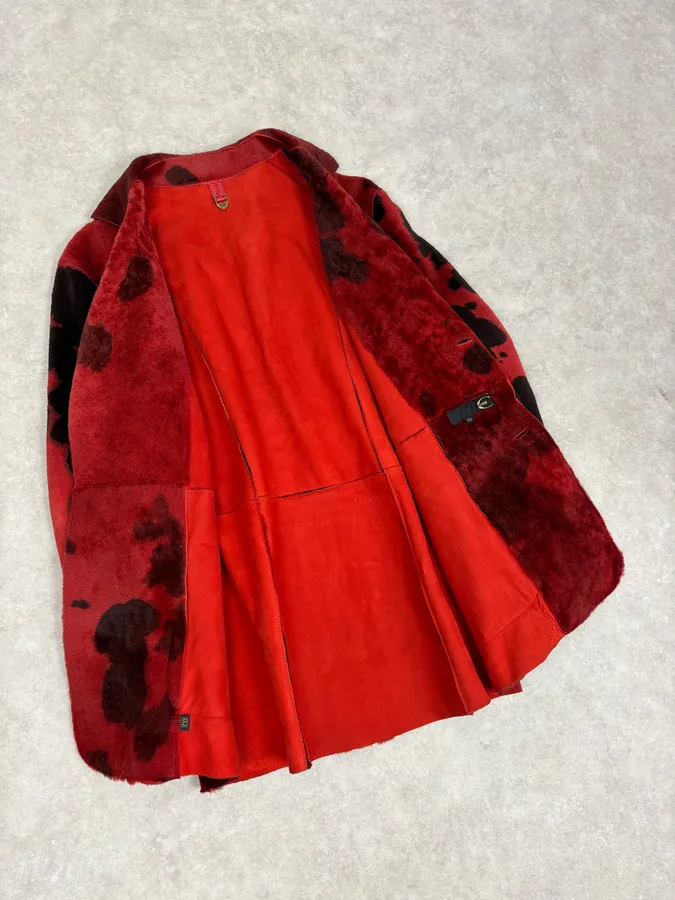 2000s Cavalli Red & Black Abstract Fur Blazer Jacket - Image 7