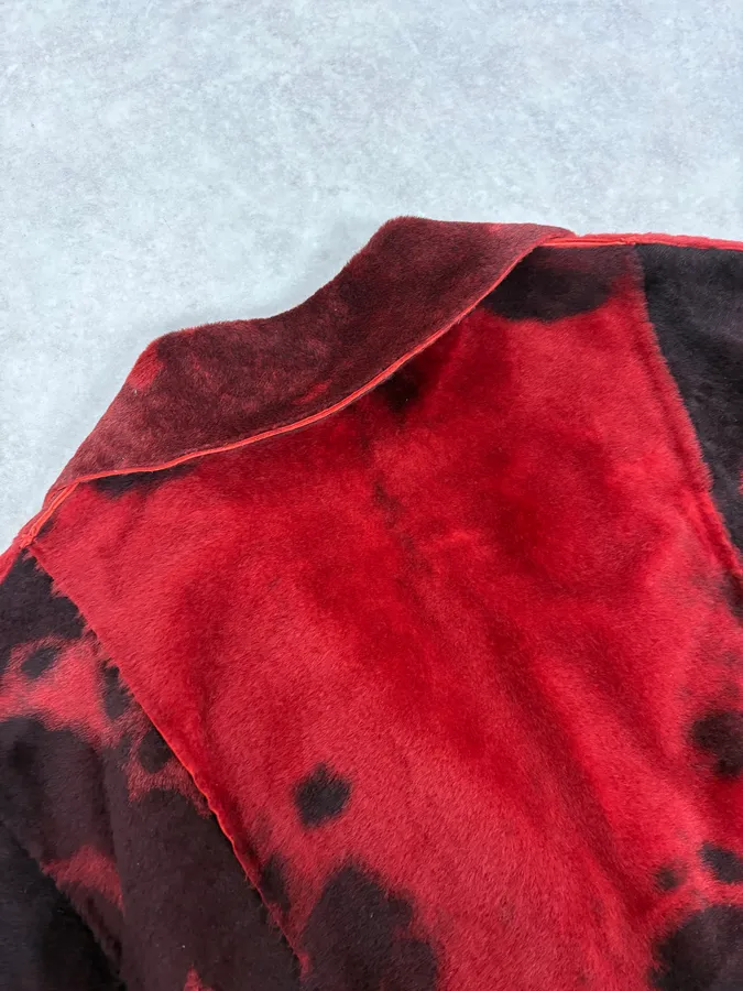 2000s Cavalli Red & Black Abstract Fur Blazer Jacket - Image 9