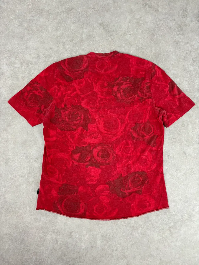 2000s Cavalli Red Blossom Rose Floral T-Shirt - Image 5