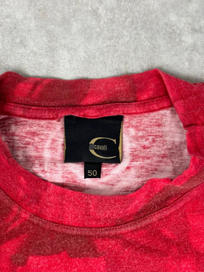 2000s Cavalli Red Blossom Rose Floral T-Shirt - Image 8